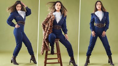 Hina Khan Adds Drama to Her Denim Jumpsuit by Pairing It With a Leopard Printed Fur Jacket (View Pics)