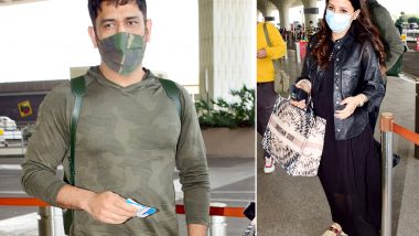 MS Dhoni, Wife Sakshi Spotted at Mumbai Airport, CSK Captain Looks Dapper in New Look (See Pics)