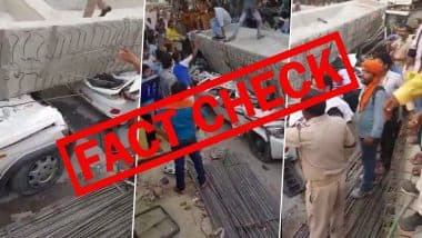 Fact Check: Metro Pillar Collapsed in Thane's Balkum? 2018 Video of Varanasi Flyover Collapse Accident in Uttar Pradesh Shared With False Claim