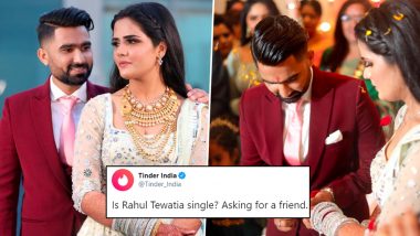 Rajasthan Royals Gives Cheeky Reply to Tinder’s Old Tweet on Rahul Tewatia After All-Rounder Gets Engaged (See Post)