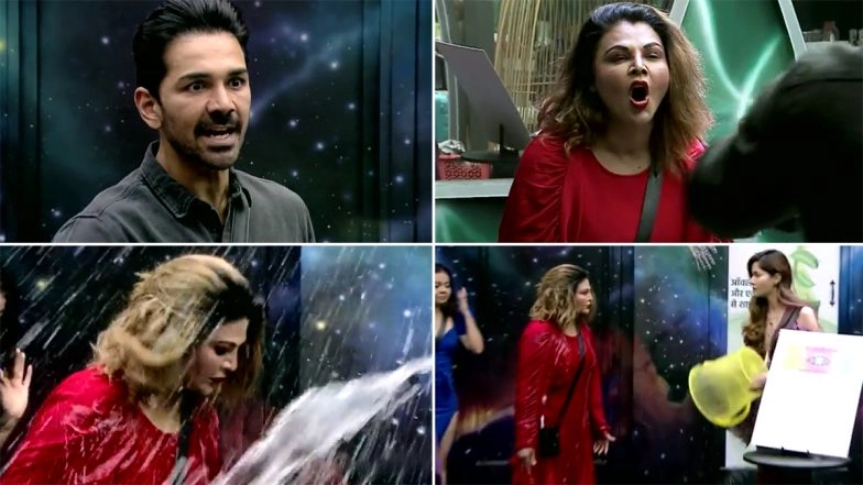 Bigg Boss 14: Rakhi Sawant Provokes Abhinav Shukla and Calls Him a ‘Tharki’, Rubina Dilaik Throws Water on Her (Watch Video)