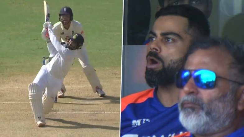 Rishabh Pant’s Gigantic Six off Joe Root Draws Epic Reaction from Virat Kohli During India vs England 2nd Test 2021 (Watch Video)