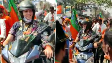 West Bengal Assembly Elections 2021: Smriti Irani Rides Scooty During BJP's Roadshow in Panchpota, Watch Video