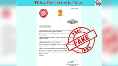 Offer Letter Allegedly Issued by Ministry of Railways for Post of Clerk Goes Viral, PIB Fact Check Reveals Truth Behind Fake Letter