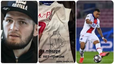 Khabib Nurmagomedov Gets an Autographed Jersey From Kylian Mbappe After PSG Star Slams a Hat-Trick Against Barcelona in UCL 2021 (See Pic)