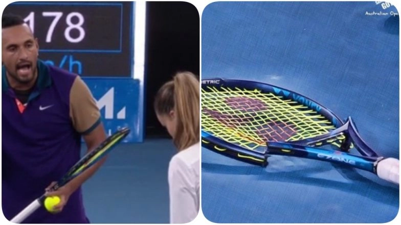 Nick Kyrgios Yells At Chair Umpire Marijana Veljovic During Second Round of Australian Open 2021, Smashes His Racquet Out of Anger (Watch Video)