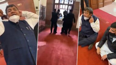 AAP Leader Sanjay Singh 'Dragged Out' of Parliament for Protesting Against Farm Laws (Watch Video)