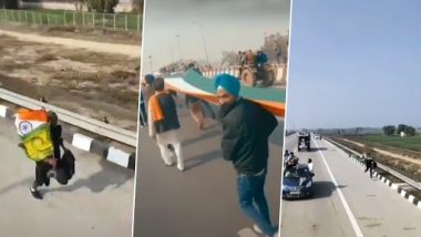 Farmers From Rohtak-Sampla Run 75 km To Bring 2,000 National Flags and a 5,000 Metre-Long Tiranga to Ghazipur in Bid To Prove Their Love for Tri-Colour After Red Fort Incident; Watch Videos