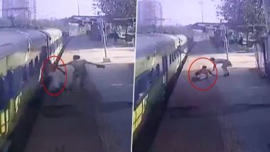 Alert RPF Personnel Saves Differently-Abled Passenger From Falling Under Running Train at Panvel Railway Station in Maharashtra (Watch Video)