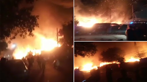 Delhi Fire: Massive Blaze Engulfs Sanjay Colony in Okhla Phase II Area, 27 Fire Tenders Pressed Into Service; Firefighting Operations Underway