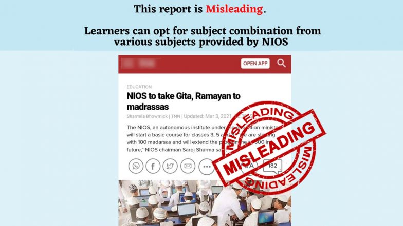 NIOS to Take Gita, Ramayan to Madrassas Under New Education Policy? PIB Reveals the Truth Behind Misleading News Report