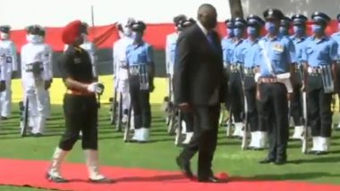 Lloyd James Austin III, US Defence Secretary, Accorded Guard of Honour at Delhi's Vigyan Bhawan (Watch Video)