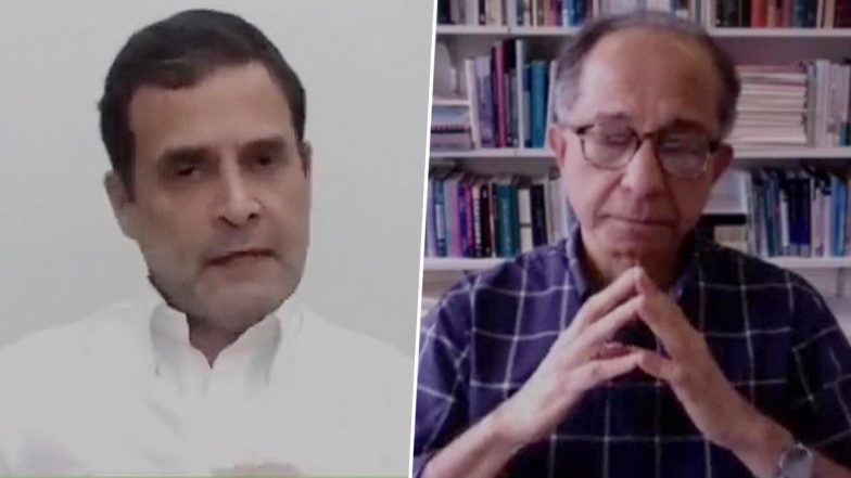 Rahul Gandhi Lashes Out at BJP Government at Centre During His Interaction With Prof Kaushik Basu of Cornell University (Watch Video)