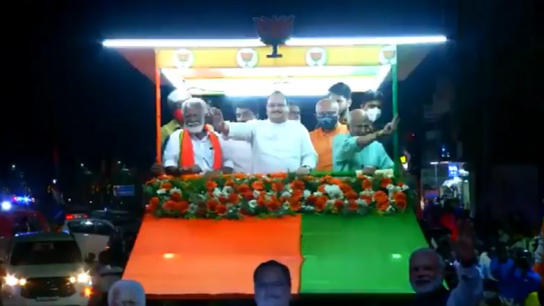 Kerala Assembly Elections 2021: BJP Chief JP Nadda Holds Roadshow in Nemom (Watch Video)