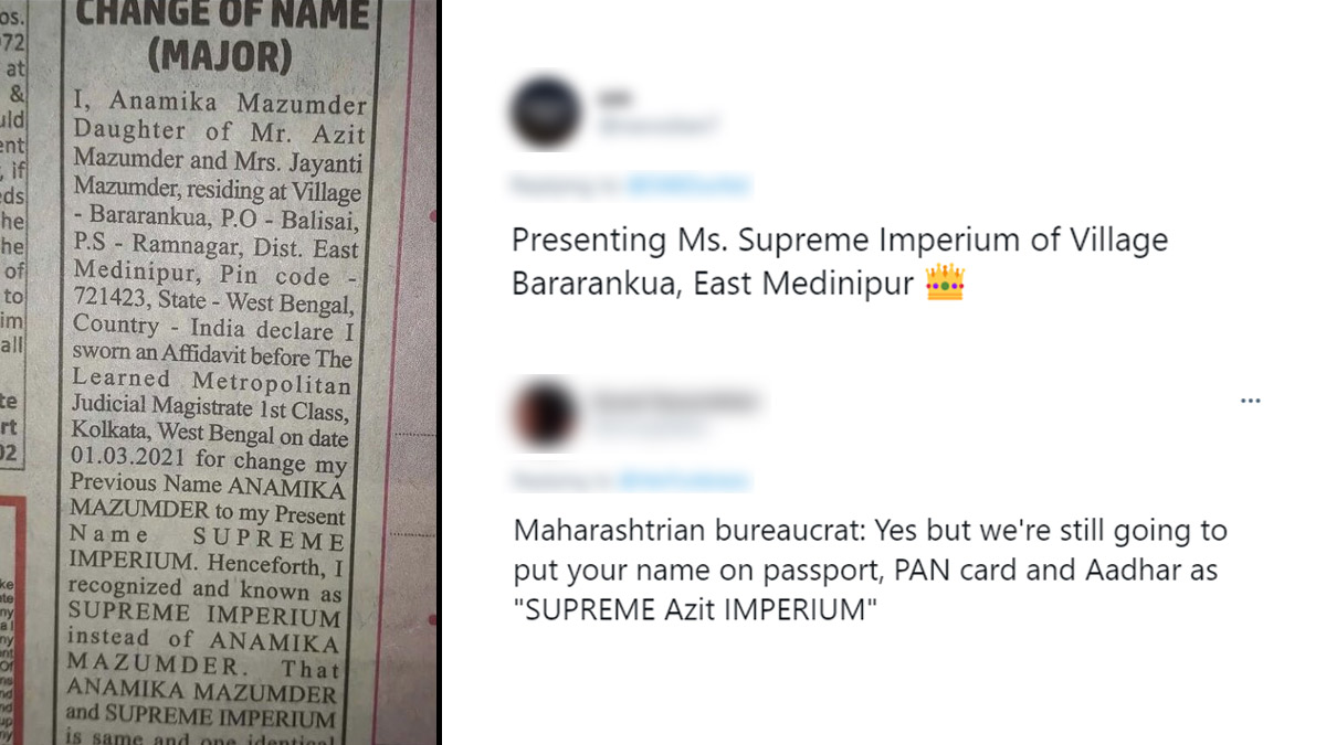 West Bengal Woman Changes Her Name to Supreme Imperium; Netizens Puzzled, Share Hilarious Reactions on Twitter