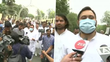 Tejashwi Yadav With Other RJD MLAs March Towards Raj Bhavan, Says 'Vidhan Sabha Has Become JD(U) & BJP's Office'