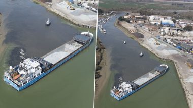 As Suez Canal Reopens, Cargo Ship ‘Elise’ Blocks River Arun in Sussex, Viral Pics Draw Obvious Comparisons With Ever Given