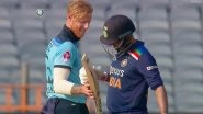 Ben Stokes Checks Shardul Thakur&rsquo;s Bat After Being Hit for Six During India vs England 3rd ODI (Watch Video)