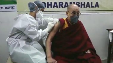 Dalai Lama Takes First Shot of COVID-19 Vaccine at Zonal Hospital in Dharamshala (Watch Video)