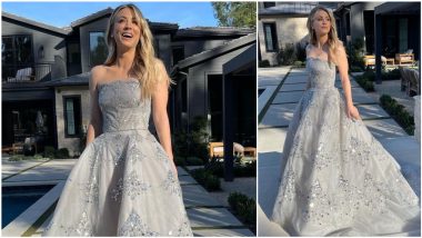 Kaley Cuoco Stands Out in Grey Oscar de la Renta Strapless A-Line Dress at Golden Globes 2021! (View Pic)