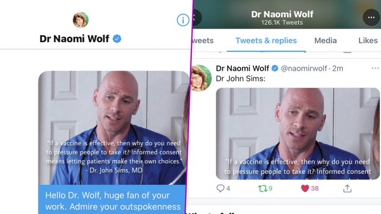 Jhony Sins Foce Porn - Anti-Vaxxer, Dr Naomi Wolf Pranked into Sharing Fake Dr John Sims' Quote on  Vaccines with Pic of XXX Porn Star Johnny Sins! Netizens in Splits | ðŸ‘  LatestLY