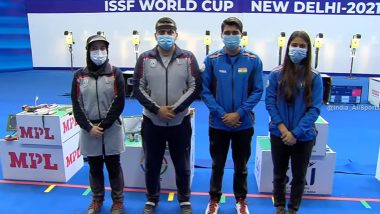 Manu Bhaker, Saurabh Chaudhary Win Gold Medal in 10m Air Pistol Mixed Team Event at ISSF World Cup 2021