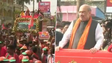 West Bengal Assembly Elections 2021: Amit Shah Holds Roadshow in Debra (Watch Video)