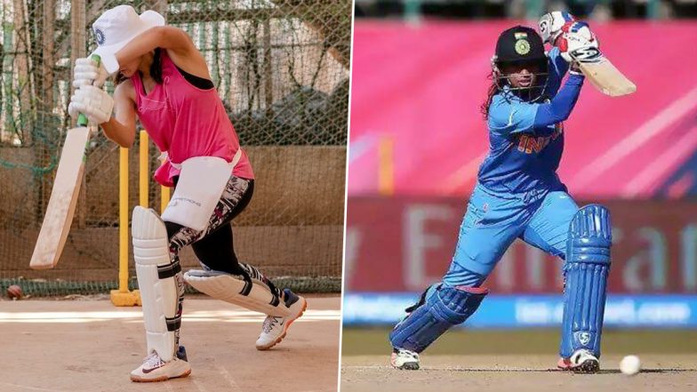 Shabaash Mithu: Taapsee Pannu Is Trying to Ace Mithali Raj’s Cover Drive in Nets and Her Batting Stance Looks Impressive (See Pic)