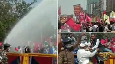 Bihar: Police Use Water Canon, Baton Charge on Left Workers Protesting Against Unemployment in Patna (Watch Video)