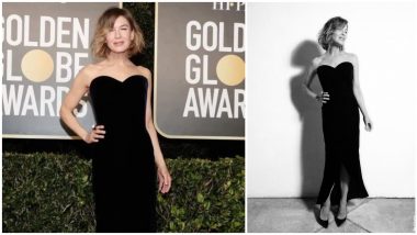 Renée Zellweger Stuns in Black Giorgio Armani Privé Gown at Golden Globes 2021, View Pic