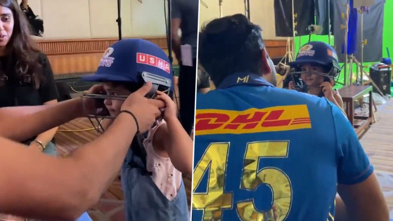 Rohit Sharma’s Daughter Samaira Cheers for Mumbai Indians, Shows How Hitman Plays Pull Shot (Watch Video)