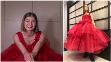 Rosamund Pike's Red Tulle Dress from Molly Goddard at the Golden Globes 2021 Will Have You Fall in Love (View Pic)