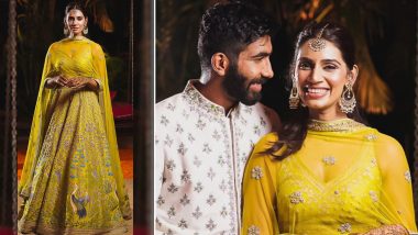 Jasprit Bumrah and Sanjana Ganesan Look Stunning in Anita Dongre Couture! But It's the Cricketer's Wife Who Is Stealing the Attention in Gorgeous Yellow Lehenga (See Pics)