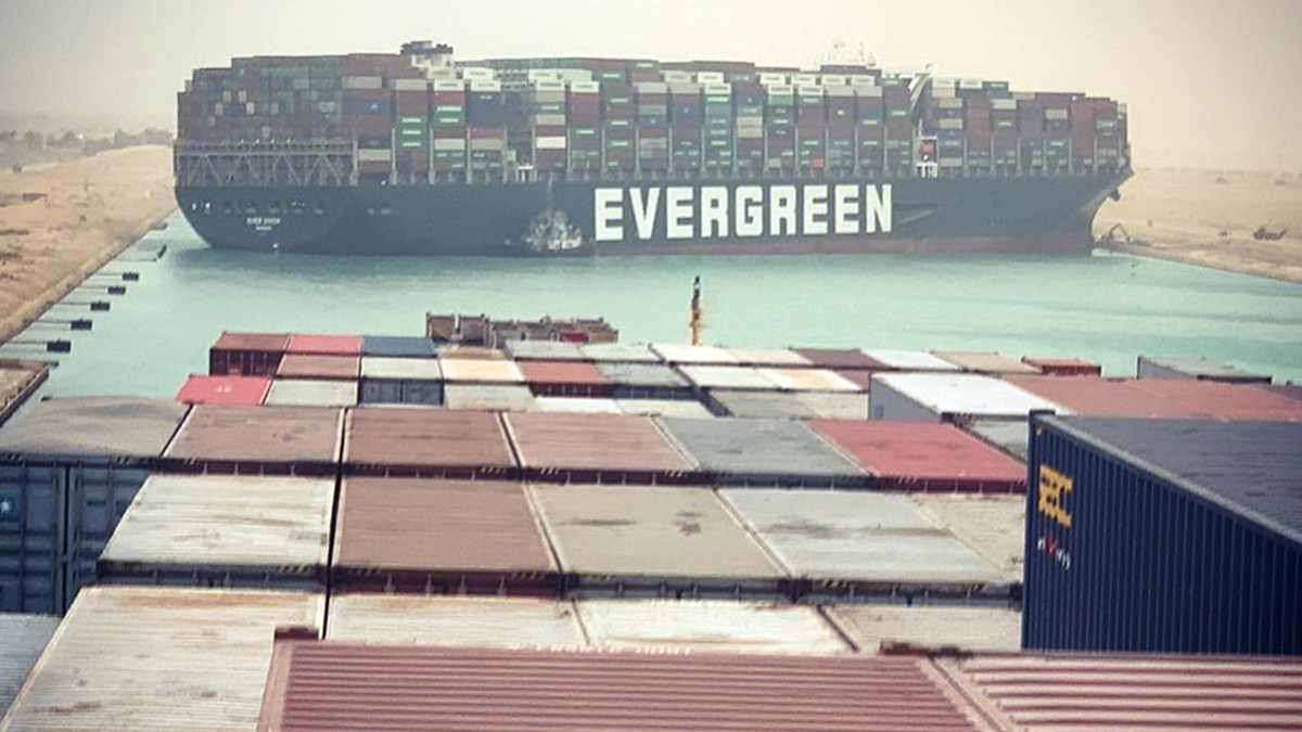 Egypt’s Suez Canal Blocked By Massive Evergreen Container Ship Causing Marine Traffic Jam (See Pics)