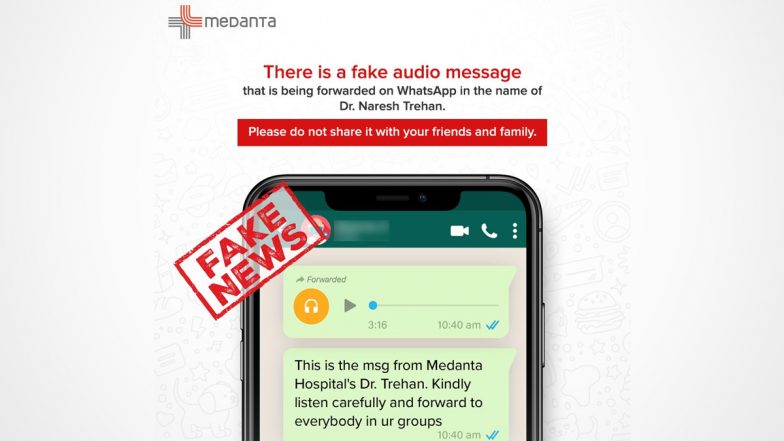 Fake Viral WhatsApp Audio Message on COVID-19 Linked Falsely to Medanta Hospital’s MD Dr Naresh Trehan Surfaces Again This Year; Hospital Urges People Not Believe In The Audio Clip