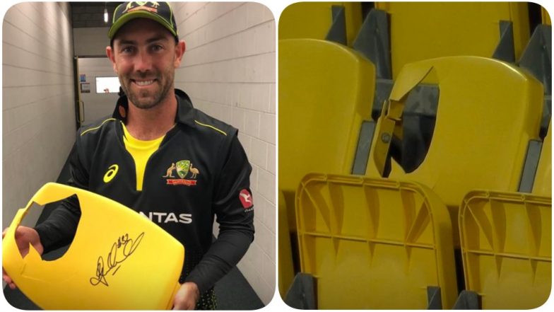 Glenn Maxwell Breaks a Seat With his Six During NZ vs AUS, 3rd T20I 2021; Broken Seat to Be Auctioned!