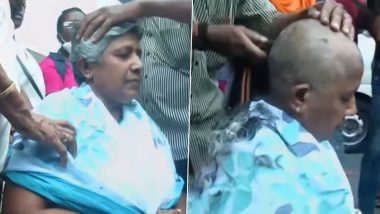 Lathika Subhash, Kerala Mahila Congress Chief,  Shaves Off Her Head in Protest After Denied Ticket to Contest Kerala Assembly Elections 2021 (Watch Video)