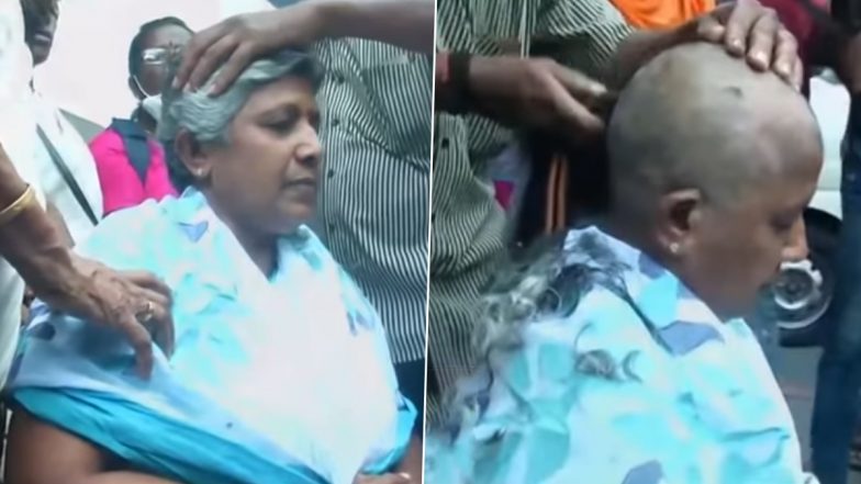 Lathika Subhash, Kerala Mahila Congress Chief, Shaves Off Her Head in Protest After Denied Ticket to Contest Kerala Assembly Elections 2021 (Watch Video)