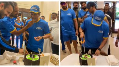 Sachin Tendulkar Celebrates 9th Anniversary of 100th International Century by Cutting a Cake With Yuvraj Singh, Irfan Pathan, Pragyan Ojha & Other Members of India Legends (Watch Video)