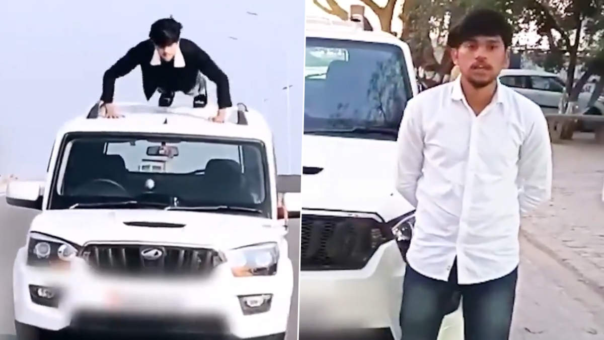 Uttar Pradesh Man Shares Stunt Video Performing Push-Ups on Moving Car; Watch UP Police’s Hilarious Reaction