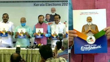 Kerala Assembly Elections 2021: Prakash Javadekar Releases BJP Manifesto in Thiruvananthapuram (See Pics)