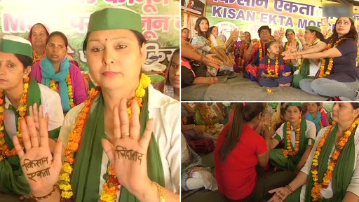 Women’s Day 2021: Protesting Women Apply Mehendi Named As ‘Inkalabi Mehndi’ To Show Their Participation in the Ongoing Farmers’ Protest at Ghazipur Border (See Pics)