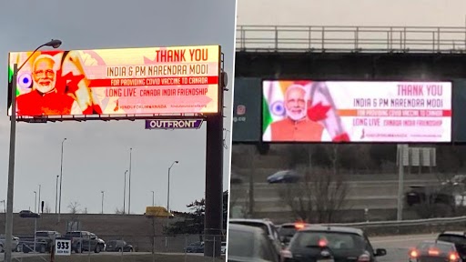 Billboards Seen in Greater Toronto Area Thanking PM Narendra Modi for Providing COVID-19 Vaccines to Canada