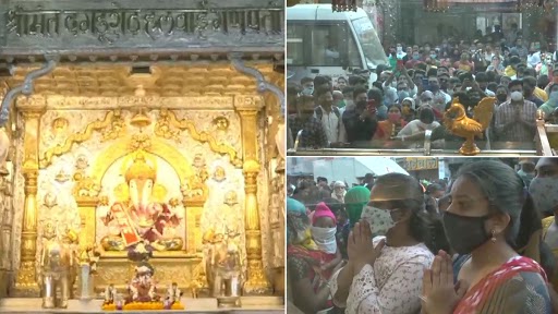 Ganesh Angarki Chaturthi 2021: People Gather Outside Shreemant Dagdusheth Halwai Ganpati Mandir in Pune