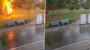 Lightning Strike in Gurugram&rsquo;s Vatika City Caught on Camera; 2 Out of 4 Men Standing Under Tree in Critical Condition (Watch Video)