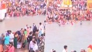 Kumbh 2021: Huge Crowds Take Holy Dip in Ganga at Har Ki Pauri During Shahi Snan on Somvati Amavasya in Haridwar; Police Say Unable to Enforce Social Distancing (Watch Video)