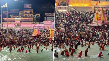 Kumbh 2021: Devotees Take Holy Dip in Ganga on Huge Numbers at Hari Ki Pauri in Haridwar (See Pictures)