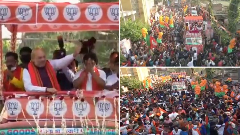 West Bengal Assembly Elections 2021: Amit Shah Holds Roadshow in Baruipur (Watch Video)