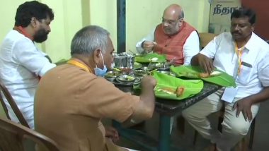 Tamil Nadu Assembly Elections 2021: Union Home Minister Amit Shah, BJP Leaders Dine at Restaurant in Krishnarayapuram; See Pics