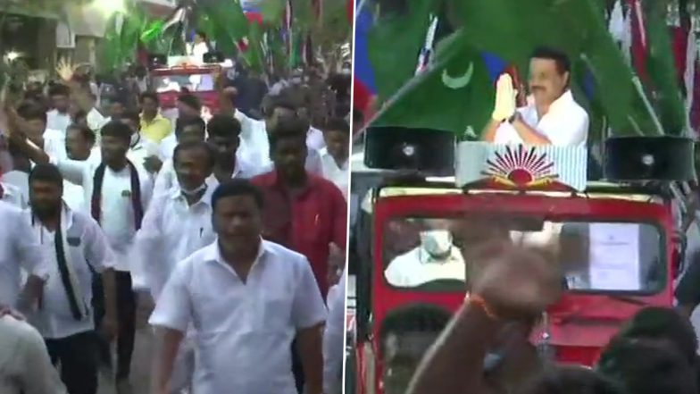 Tamil Nadu Assembly Elections 2021: MK Stalin Holds Roadshow in Kolathur (See Pictures)